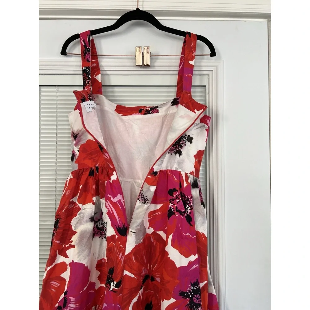 Tanya Taylor Gia Dress Size 2 Red Floral Midi Silk Blend Fit Flare Sundress $545 - Picture 6 of 13